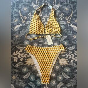 Yellow print Rihoas bikini set M NWT